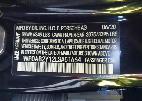 2020 Porsche Taycan 4S from USA, damaged, VIN WP0AB2Y12LSA51664